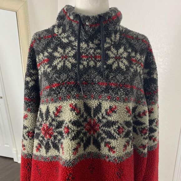 Vintage Made in USA Christmas Holiday Snowflake Red Plus Size XL Fleece Sweater - Picture 4 of 7